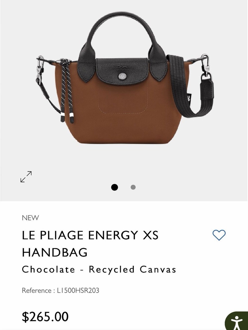 Longchamp LE Pliage Energy XS Handbag Crossbody Bag - Chocolate (Brown) - Picture 6 of 7